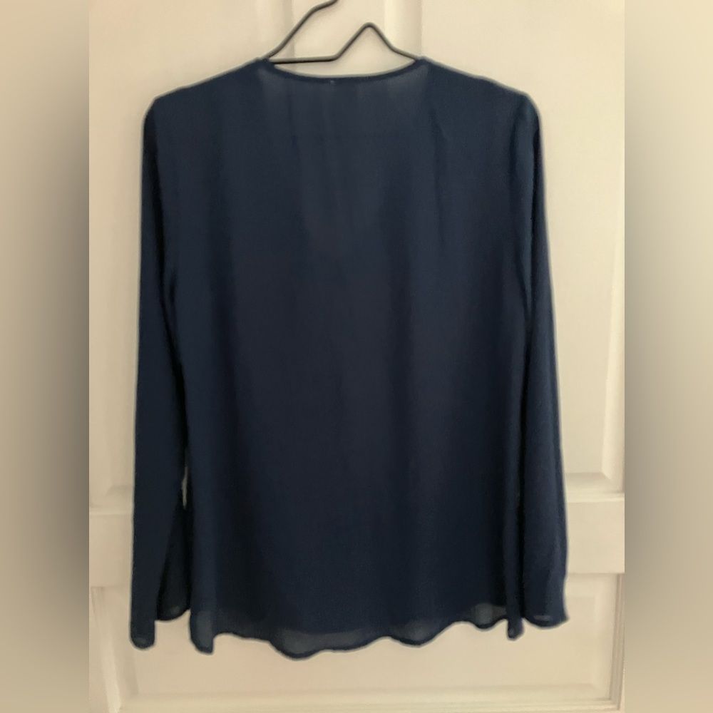 PerSeption Women Blue V Neck Long Sleeve Semi Sheer Blouse Size 1X New With Tag - Picture 4 of 7